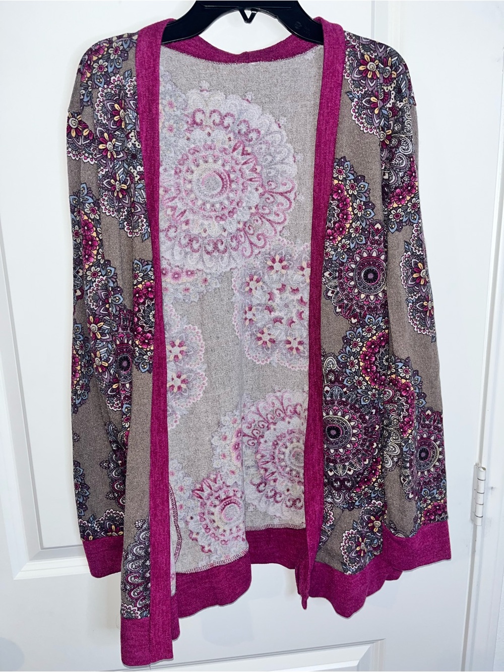 Women's Boho Paisley Floral Cardigan Open Front Lightweight Knit Mandala Pockets